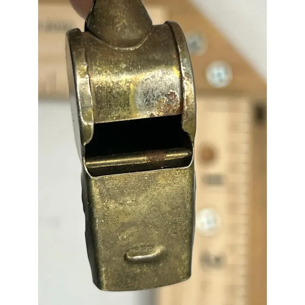 Vintage Brass Whistle Keychain with Angel Medallion Collectible Rustic Gift